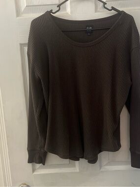 Gap Waffle Knit Long Sleeve Top - Dark Olive
